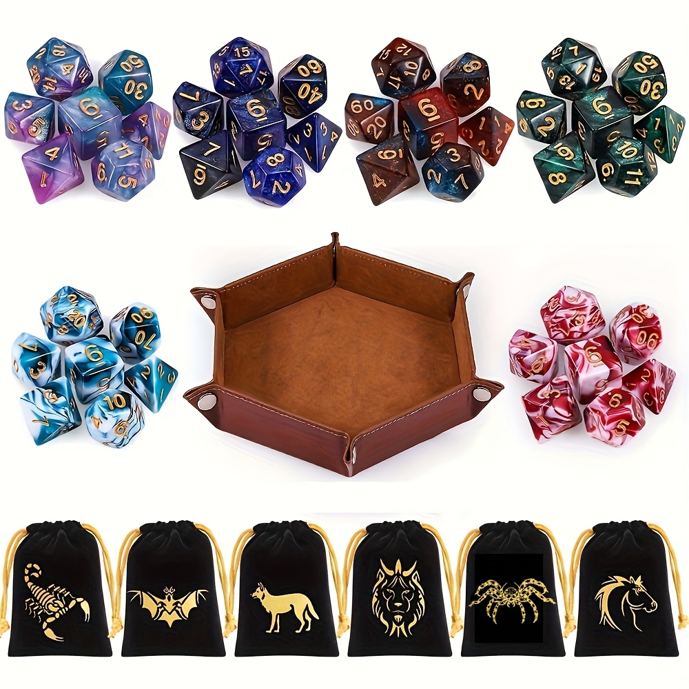 DND Multi-Faceted Dice Set with Drawstring Bags